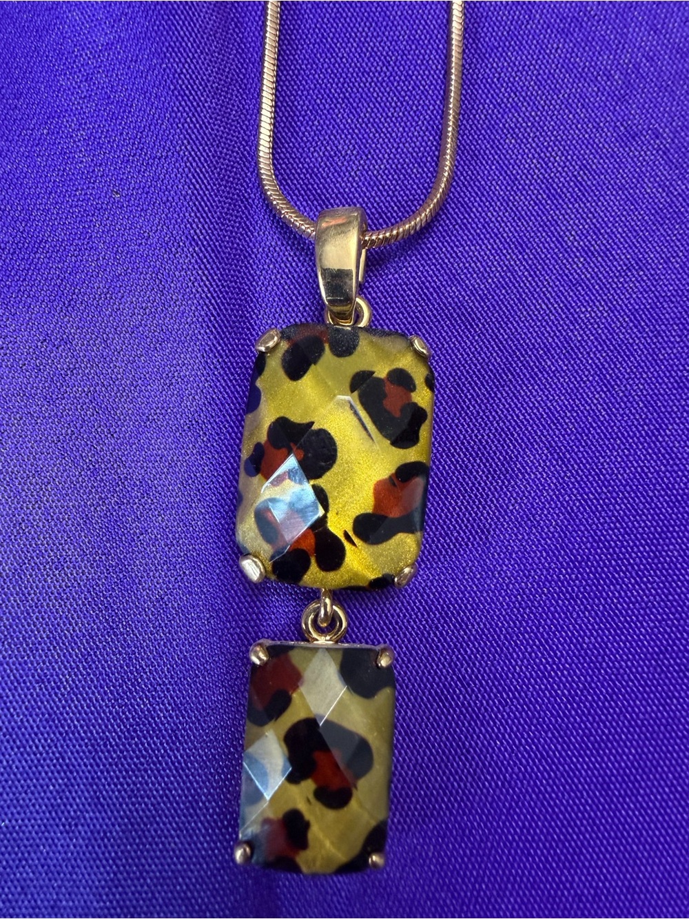 Park Lane Leopard Print Gold Tone Double Drop Pendant Necklace